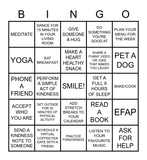 MENTAL HEALTH Bingo Card