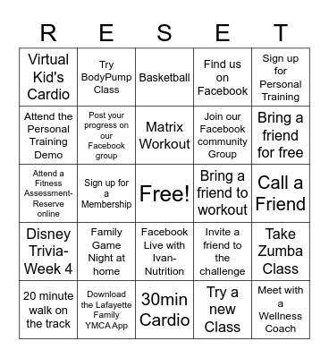 RESET CHALLENGE BINGO Card