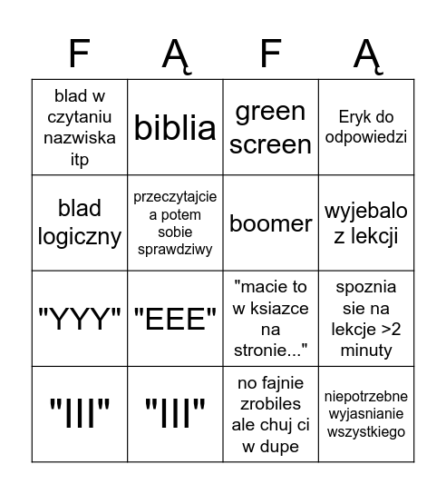 FĄFARA Bingo Card
