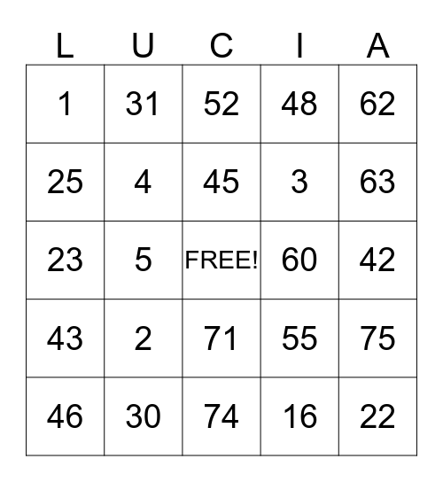 LUCY at 75! Bingo Card