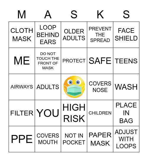 MASK UP Bingo Card