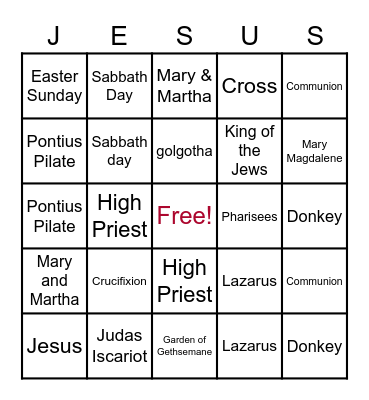 Lent Bingo Card