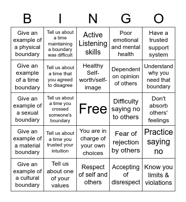 Boundaries Bingo Card