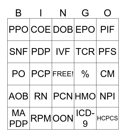 INSURANCE Bingo Card