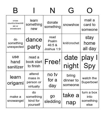 MOPS Bingo - February Bingo Card