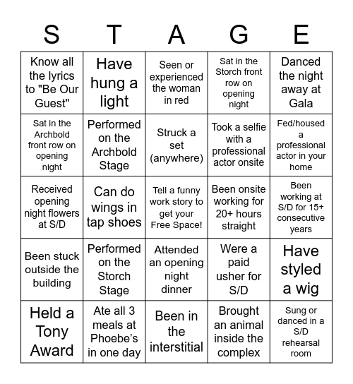 Stage - Drama Bingo! Bingo Card