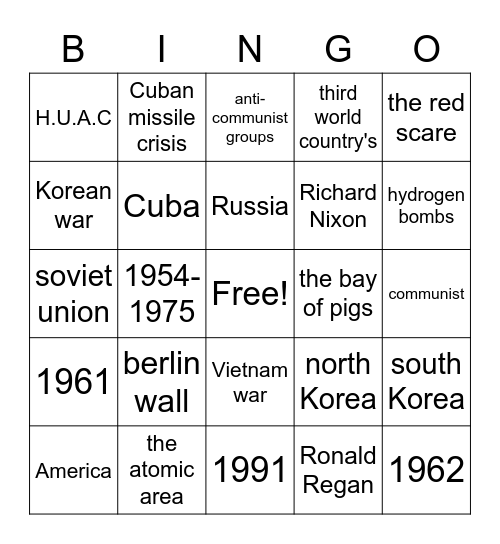 cold war Bingo Card