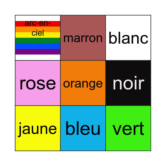 Les couleurs! Y2 Bingo Card