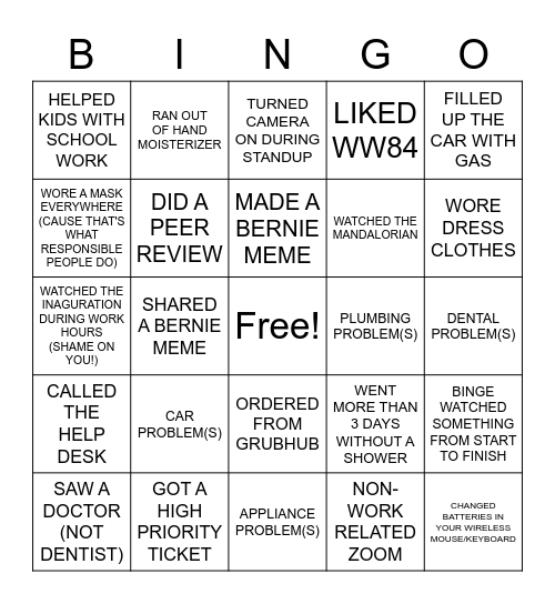 2021 BINGO Card