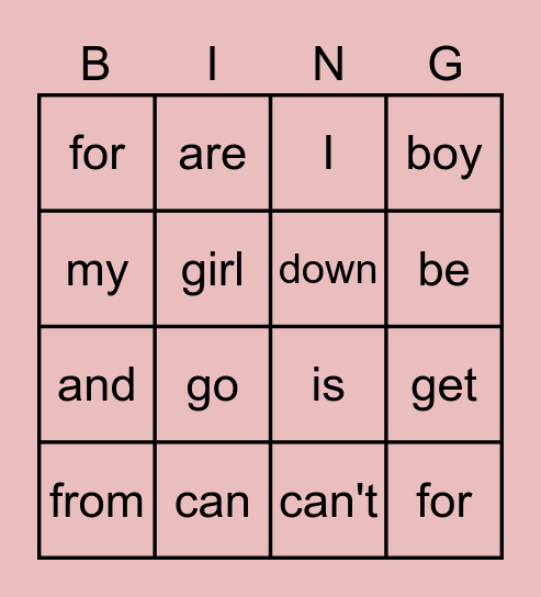 My sight words- 1st grade Bingo Card