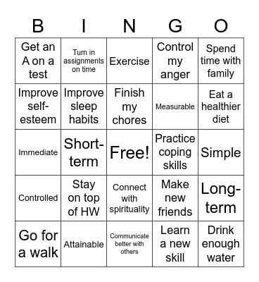 Goals Bingo Card