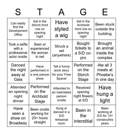 Stage - Drama Bingo Card