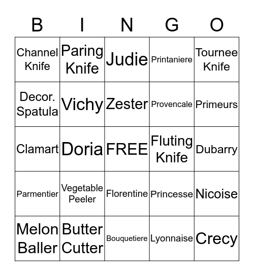 Garnishing Bingo Card