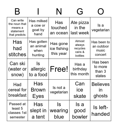 Getting to Know Each Other Bingo Card