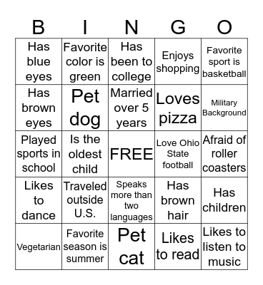 Get To Know You BINGO Card