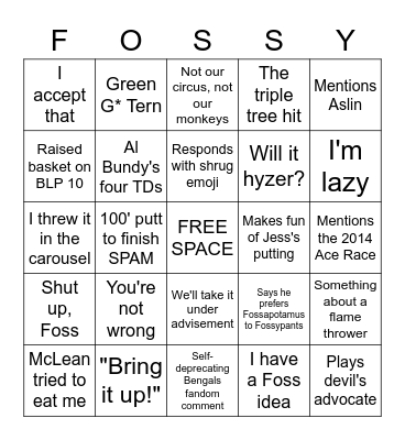 DAVID FOSS BINGO Card