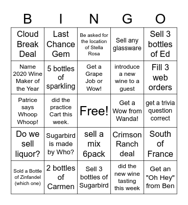 213 Wine Bingo Card