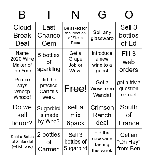 213 Wine Bingo Card