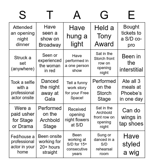 Stage - Drama Bingo Card