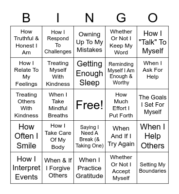 Things I Can Control Bingo Card
