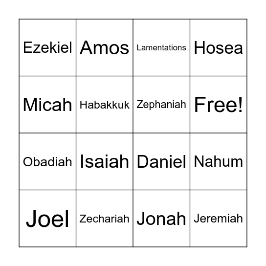 BINGO: Major & Minor Prophets Bingo Card