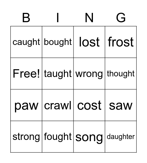 Short O Word Patterns Bingo Card