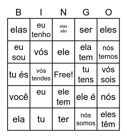 Verbo Ser/ Ter Bingo Card