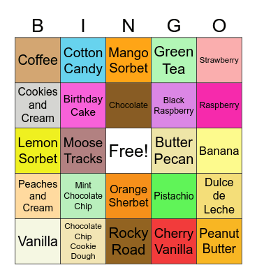 Ice Cream Bingo Card