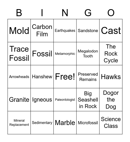 Rocks & Fossils V2 Bingo Card