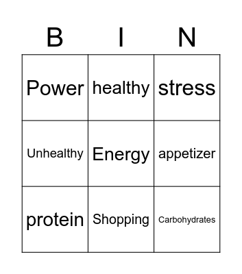 Food Bingo Card