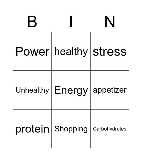 Food Bingo Card