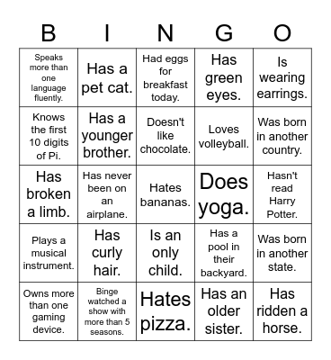 Human Bingo Card