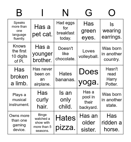 Human Bingo Card