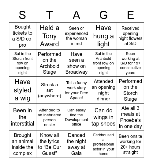 Stage - Drama Bingo Card