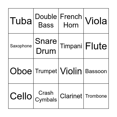 Instrument Bingo Card