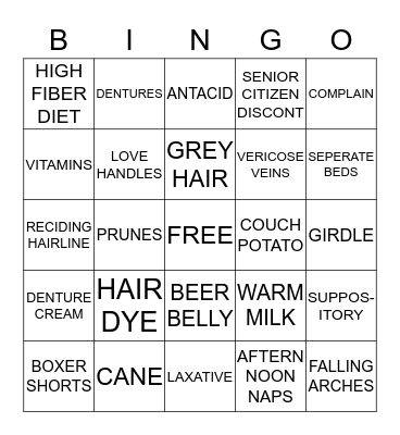 OVER THE HILL Bingo Card