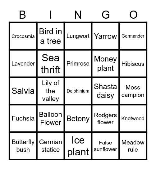 Perennial/Biannual Plant Bingo Card