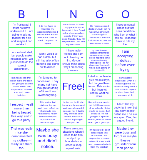 Balanced Thoughts Bingo Card