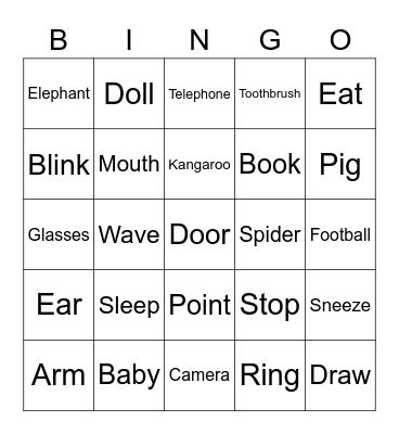Easy Charades Words 2 Bingo Card
