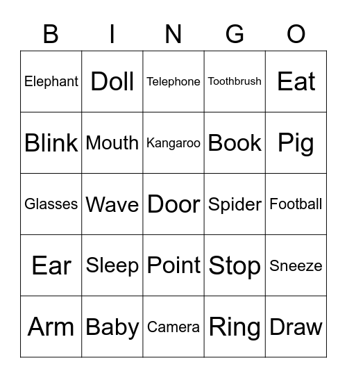 Easy Charades Words 2 Bingo Card