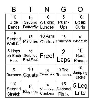 Fitness Bingo Card