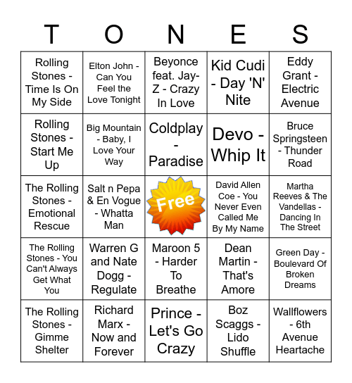 Game Of Tones 1/25/21 Game 3 Bingo Card