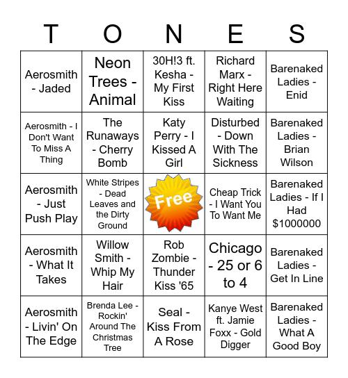 Game Of Tones 1/25/21 Game 7 Bingo Card