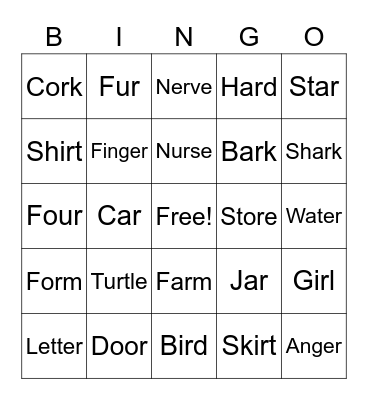 R-Controlled Vowels Bingo Card