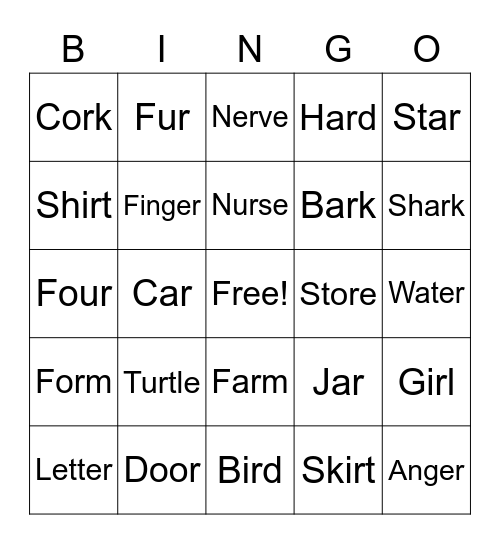 R-Controlled Vowels Bingo Card