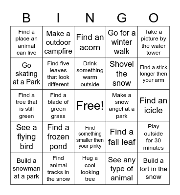 Winter Nature Bingo Card