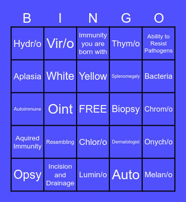 Integumentary & Lymphatic System Bingo Card