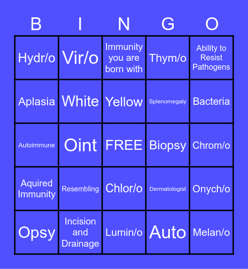 Integumentary & Lymphatic System Bingo Card