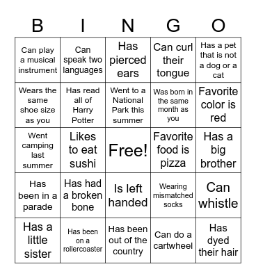 Find Someone Who Bingo Card