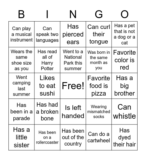 Find Someone Who Bingo Card